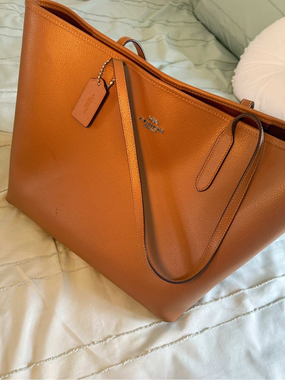 Coach Pebbled Leather Tote in Tan Saddle